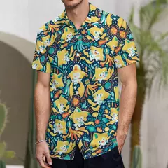 Imagem do Camiseta havaiana masculina de manga curta, estampa de ovelha 3D, roupas de praia soltas, camisas grandes, verão