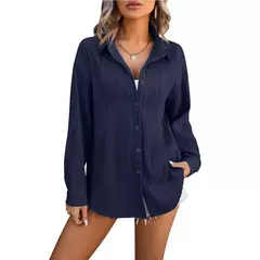 Blusas vintage grandes para mulheres, camisas soltas casuais para jovens, tops femininos monocromáticos, moda elegante, outono, 2024 - comprar online