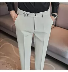 Calça formal masculina estilo britânico, monocromática, fina, casual, de negócios, escritório, social, calça de tornozelo, streetwear, alta qualidade na internet