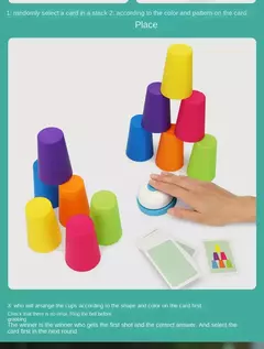 Brinquedos Montessori Infantil, Stack Cup, Battle Table com Cartas, Iluminação Intelectual Educacional, Cognição das Cores, Treino Lógico - Wolf Magazine