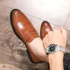 Primavera e outono dos homens sapatos pretos sapatos de vestido mocassins de couro casual para a tendência da moda de luxo masculino estilo britânico deslizamento em sapatos - comprar online