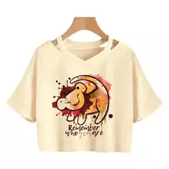 Disney o rei leão colheita topo t camisa recortada harajuku camiseta hakuna matata tshirt feminino topo t roupas femininas - comprar online