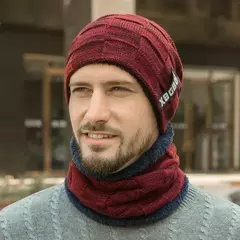 Gorro e cachecol forrado com lã masculina e feminina, chapéu grosso de malha quente, bonés masculinos, mais veludo, infantil, inverno