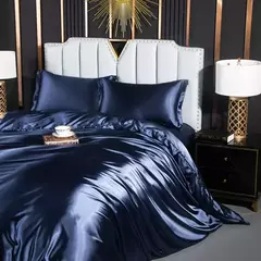 Cama de seda sólida com capa de edredão, lençol, folha plana, fronha, lençol de luxo, rei, rainha, duplo, Twin Size - Wolf Magazine