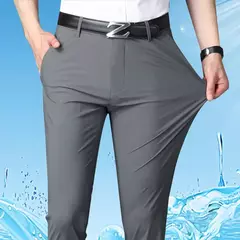 Imagem do Calça fina de seda láctea elástica de quatro lados masculina, casual para escritório, nova, verão