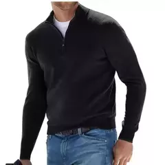 Outono moletom masculino quente pulôver cor sólida meio zíper camisola casual fino com decote em v manga longa moletom masculino inverno topo na internet