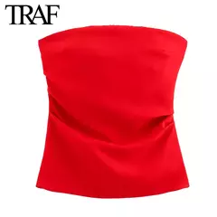 TRAF-Blusa sem mangas sem alças para mulheres, tops femininos, zíper traseiro, roupas de rua, tanque chique, moda verão, nova - comprar online