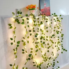 Imagem do Green Leaf Ivy Vine com luzes LED String, Guirlanda para casa, Decoração do quarto, Wedding Glowing, Planta artificial, 2m