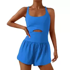 Macacão de ioga feminino, traje de fitness oco, roupas esportivas, shorts de moda 1 pc