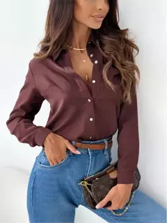 Imagem do Blusa de botões manga longa feminina, camisa branca casual, tops de escritório, moda feminina, monocromática, primavera, outono, 2023