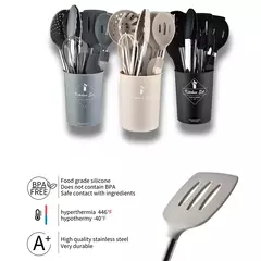 Conjunto De Utensílios De Cozinha De Silicone Preto, Panelas Antiaderentes, Punho De Aço Inoxidável, Espátula, Batedores De Ovo, Acessórios De Utensílios De Cozinha, 15Pcs - comprar online