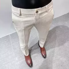 Calça casual de negócios slim fit monocromática masculina, terno de linho de alta qualidade, de escritório formal, social, plus size 38 - comprar online