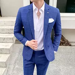 Conjunto de vestido de noiva xadrez slim fit masculino, blazers, jaqueta, calças, calças, casaco, terno, design estilo masculino, moda, 2 peças