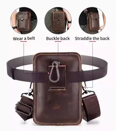 Imagem do BULLCAPTAIN-Pacotes de Cintura de Couro Genuíno para Homens, Cinto Casual, Bolsa de Telefone Móvel 100% Couro Pequena Bolsa de Ombro