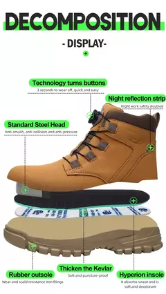 Sapatos de aço impermeável para homens, botas de trabalho, sapatos de segurança, botões rotativos, botas masculinas, sapatos protetores à prova de perfuração, tamanho grande, 48 na internet