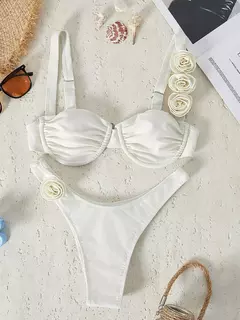 Maiô feminino em X, conjunto de biquíni branco, moda praia estilo coreano, maiô vermelho, moda praia, conjunto de 2 peças, 2024 - loja online