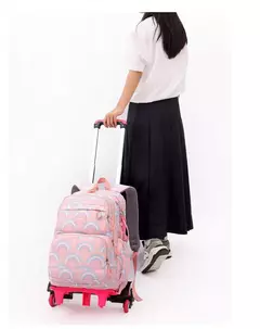 Rolling School Bags for Girls, Mochila impermeável para crianças com rodas, Trolley Luggage Back Pack, Ensino médio - Wolf Magazine