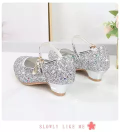 Sapato de salto alto de cristal infantil, sandálias de cristal, fivela, princesa sapato de dança, desempenho estudantil, couro, meninas, moda - comprar online