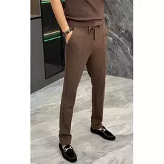 Calça reta masculina com bolsos e zíper, terno monocromático, casual e simples, social e para escritório, tendência da simplicidade, tendência da simplicidade, primavera e outono - comprar online