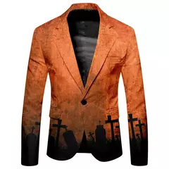 Terno solto casual estampado em Halloween masculino, jaqueta de botão único, p - loja online