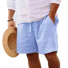 Imagem do Novo algodão dos homens cor sólida curto leve calças de ginásio linho praia shorts masculino jogging esporte grande curto homme