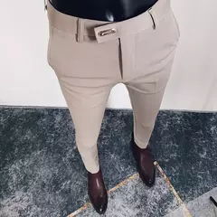 Calça formal de negócios casual masculina, slim fit, cor sólida, terno de festa de casamento, escritório, verão - loja online