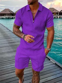 Conjunto de camisa polo e shorts monocromático impresso em 3D masculino, agasalho com zíper, camiseta extragrande, ternos, roupas, moda verão, 2 peças na internet