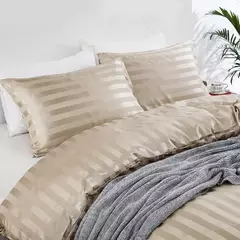 Satin Striped Duvet Cover, sedoso como edredão, conjunto de cama de luxo, completo, rainha, rei, solteiro, duplo tamanho, marfim White Stripe na internet