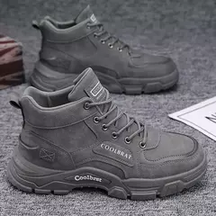 Bota de couro de luxo masculina, sapatos casuais, tênis de segurança do trabalho, plataforma, designer, inverno, 2024