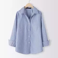 ZANZEA-Blusa feminina listrada de manga comprida, tops de túnica com botões, camisas elegantes, casual e elegante, verão, 2023