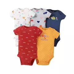 Bodysuits de mangas curtas para bebês meninos e meninas, 100% algodão, macacão recém-nascido, roupas infantis, 6-24 meses, 5 pçs/lote