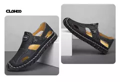 Tampão-sapatos de couro respirável para homens, sapatos de buraco oco, fundo macio, superfície macia, sandálias casuais - comprar online