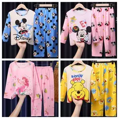 Conjunto de pijamas de manga comprida infantil, Winnie the Pooh Desenhos animados, Mickey e Minnie, menino e menina