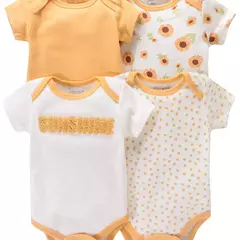 Recém-nascido manga curta em torno do pescoço macacão, onesies para bebês meninos e meninas, desenhos animados flores animais impressão, roupas infantis, 4pcs - comprar online