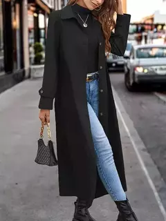 Trench coat de Natal para mulheres, casaco de manga comprida com botões, lapela solta, roupas ao ar livre, moda, outono e inverno, 2024