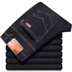 Homens de negócios calças jeans retro clássico denim calças casuais estiramento luxo jeans moda masculina denim pant homme - comprar online