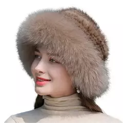 Chapéu de pele de vison genuíno para mulheres Boné de malha natural Gorros luxuosos Headwear de malha artesanal Pele de raposa real, moda inverno quente, nova - Wolf Magazine