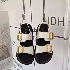 Imagem do Sandálias de plataforma fivela para mulheres, sapatos Slingback, fundo grosso, plano feminino, uma fivela