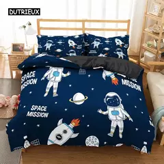 Conjunto de cama para meninos da aviação dos desenhos animados, astronauta Duvet Cover, Blue Sky Dream Quilt Cover, gêmeo, único, tamanhos duplos, fronha - Wolf Magazine