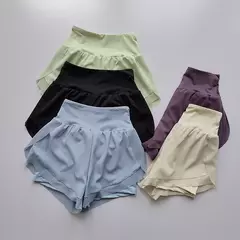 Imagem do 2 em 1 malha shorts esportivos para mulheres, secagem rápida, respirável, cintura alta, corrida, ioga, verão, 2024