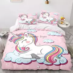 Conjunto de cama unicórnio para crianças, capa de edredão infantil Rainbow Horse, fronha de berço, Lovely Bed Linens na internet