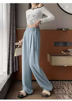 Calça cheia de pernas largas feminina, cintura alta, terno de botões, elegante, minimalismo, reta, calça larga, feminina, primavera, verão, novo, 2022 - Wolf Magazine