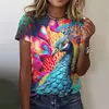 Lindo pavão padrão camiseta para mulheres flor colorida 3d impresso t camisas moda solta camisetas mangas curtas em torno do pescoço topos