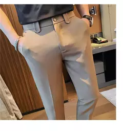 Calça de cintura elástica cor sólida para homens, calça casual slim fit, vestido de festa social, roupas de negócios de alta qualidade - Wolf Magazine