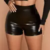 Shorts de couro para mulheres, cintura alta, esticar, empurrar para cima, preto, calças esportivas, fitness, fino, boate sexy, fêmea