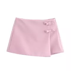 TRAF-minissaia e minissaia de cintura alta feminina, streetwear de verão, shorts assimétricos, rosa e branco, moda na internet