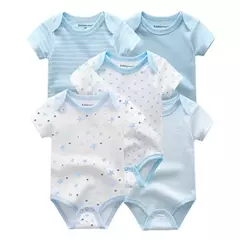 Kiddiezoom-bodysuits de manga curta para recém-nascidos, 100% algodão, macios, elegantes para bebê, 4 estações, 5 pçs/lote - loja online