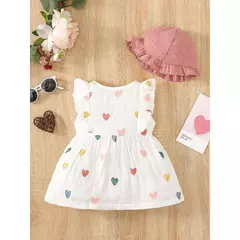 Vestido Sem Mangas do Recém-nascido com Chapéu, Conjunto de Roupas de Bebé Menina, Roupa Infantil Bonito, Love Print, Moda Verão, 0-9Months, 2Pcs - loja online