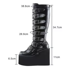 Marca de design feminino cunhas salto alto coxa botas altas moda preto plataforma botas femininas 2022 gótico cosplay sapatos mulher mujer - Wolf Magazine