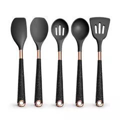 Conjunto De Utensílios De Cozinha De Silicone Resistente Ao Calor, Espátula, Colher, Ferramentas Antiaderentes, Alça Banhada A Ouro Rosa, Suporte, Presente De Cozinha